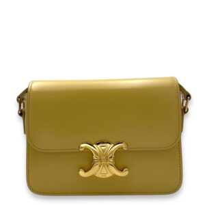 Triomphe Crossbody Bag Teen Yellow in Calfskin, Gold hardware