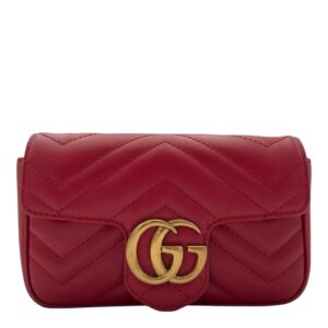 GG Marmont Crossbody Bag Super Mini Red in Calfskin, Gold hardware