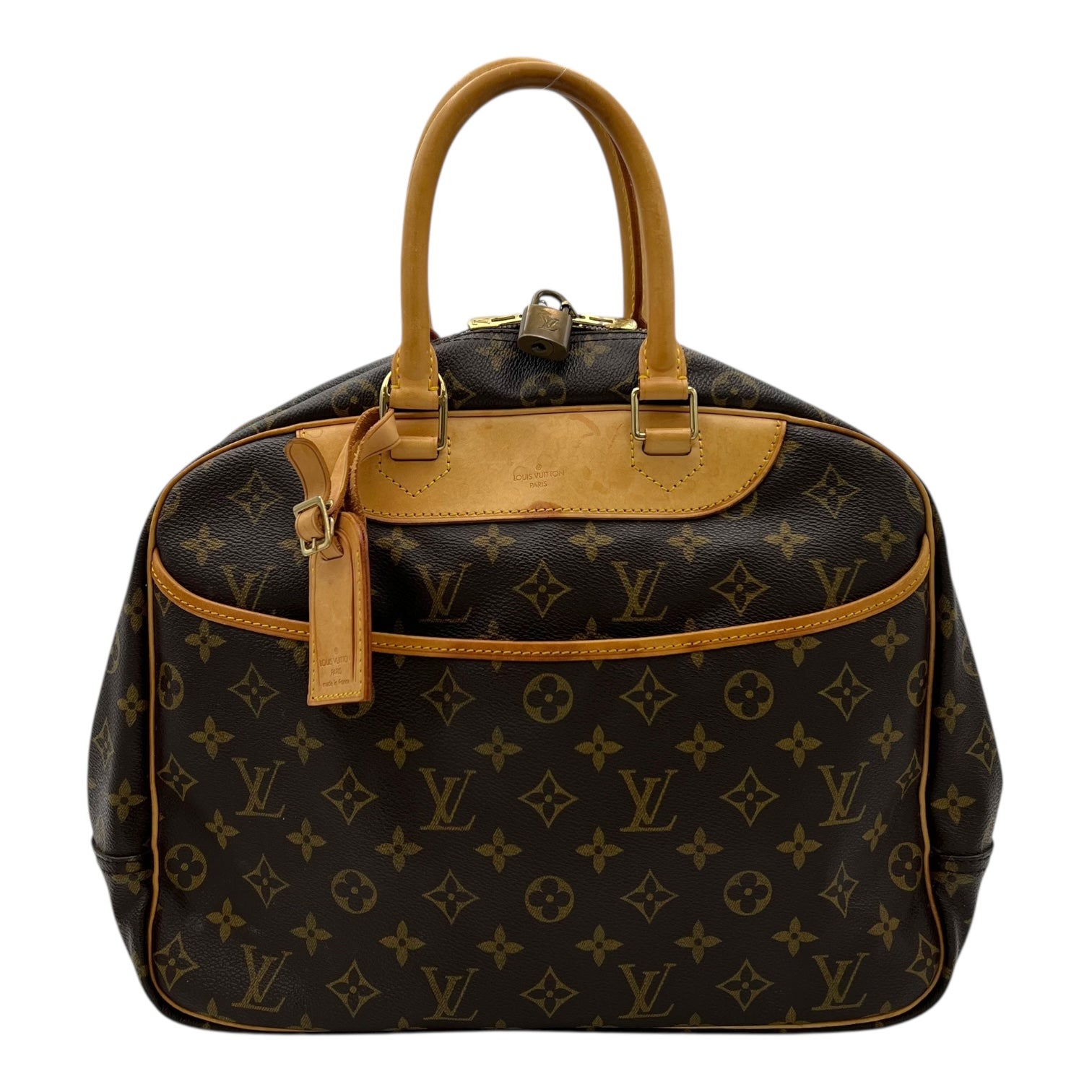 Deauville Top Handle Bag Brown in Monogram Coated Canvas, Gold hardware