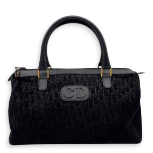 Vintage Top Handle Bag Black in Suede Leather, Gold hardware