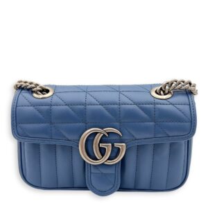 GG Marmont Shoulder Bag Blue in Calfskin, Ruthenium hardware