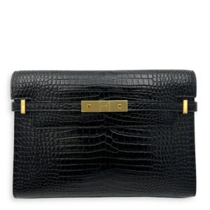 Manhattan Shoulder Bag Black in Crocodile Embossed Calfskin, Gold hardware