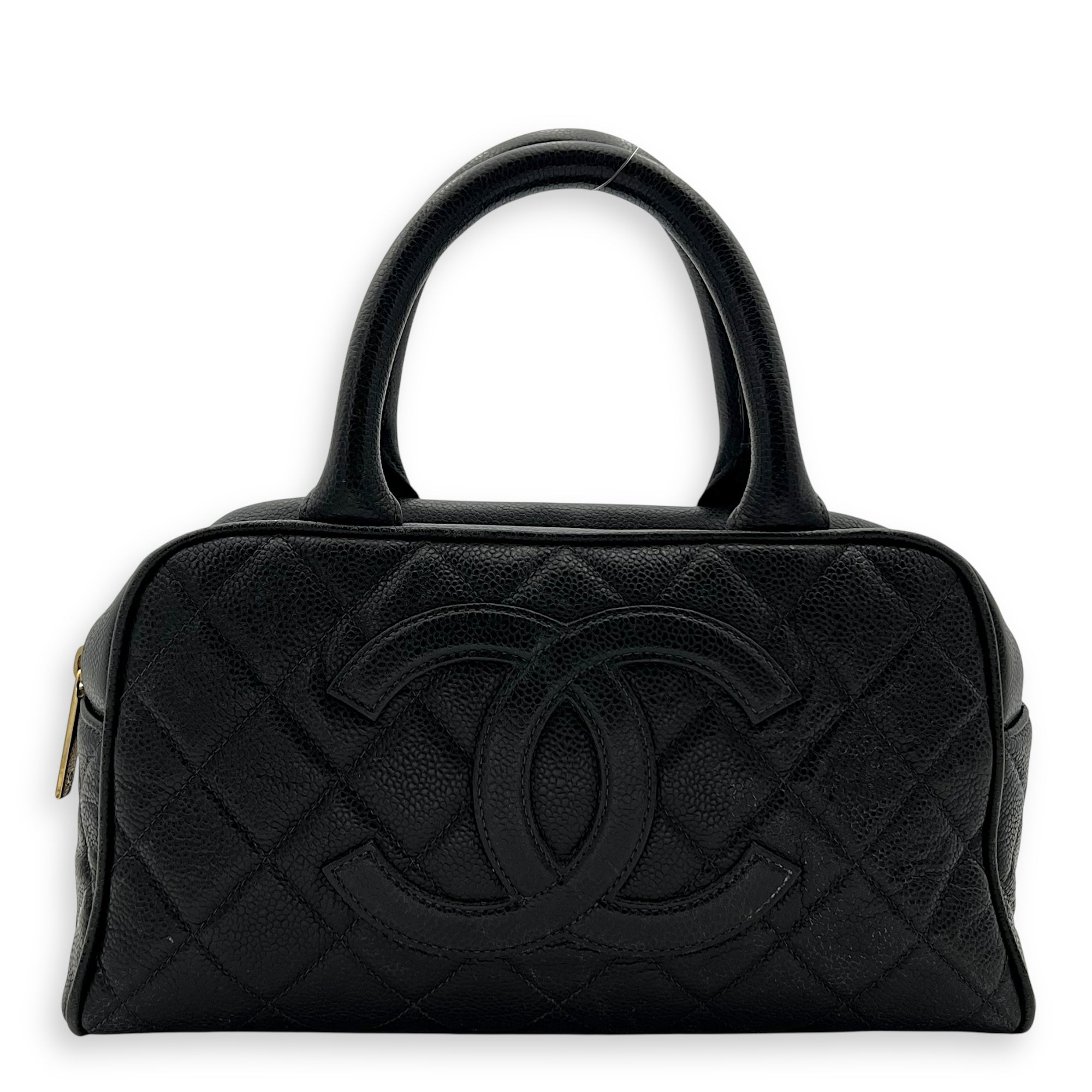 Vintage Top Handle Bag Black in Caviar Leather, Gold hardware