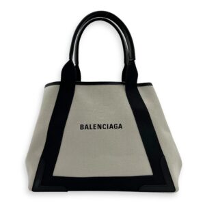 Cabas Tote Bag Medium White in Canvas, Silver hardware