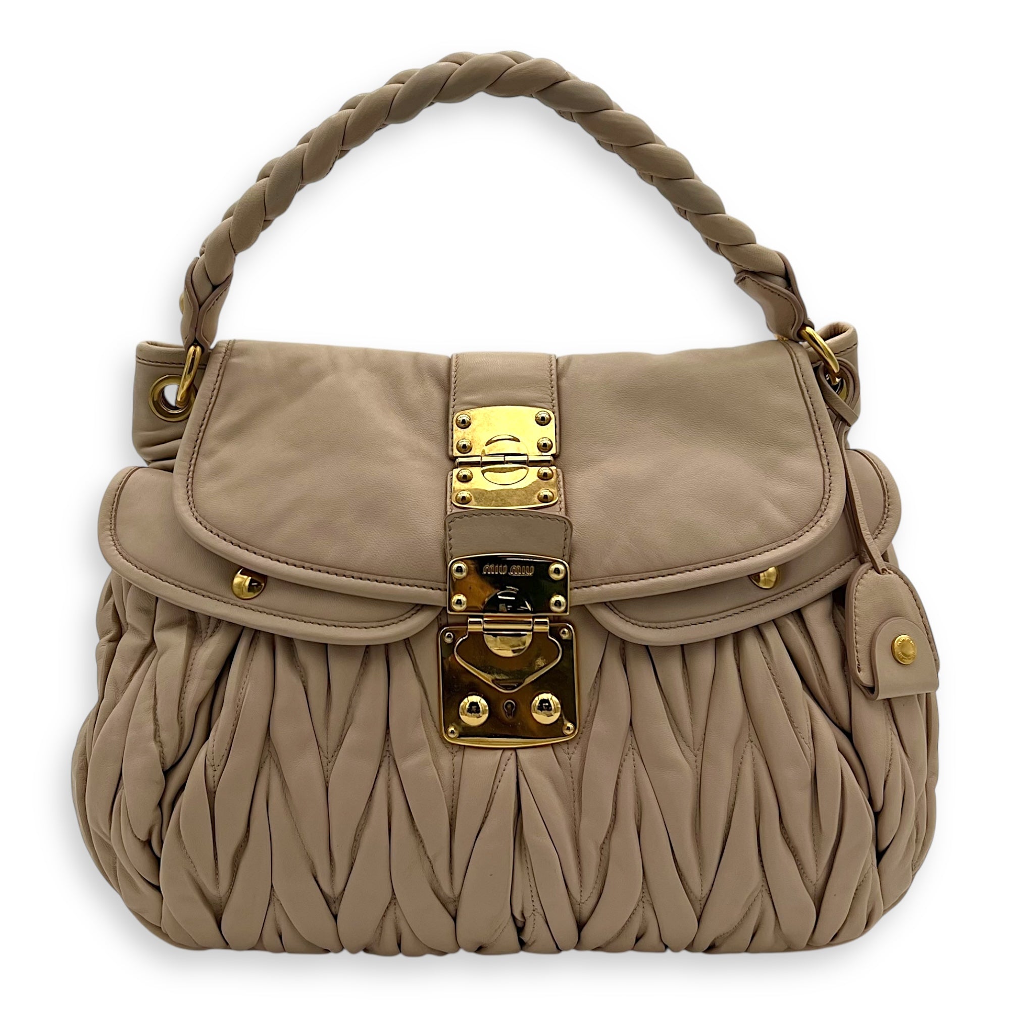 Gaufre Shoulder Bag Beige in Calfskin, Gold hardware