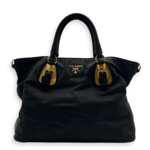 Logo Top Handle Bag Black in Calfskin, Gold hardware