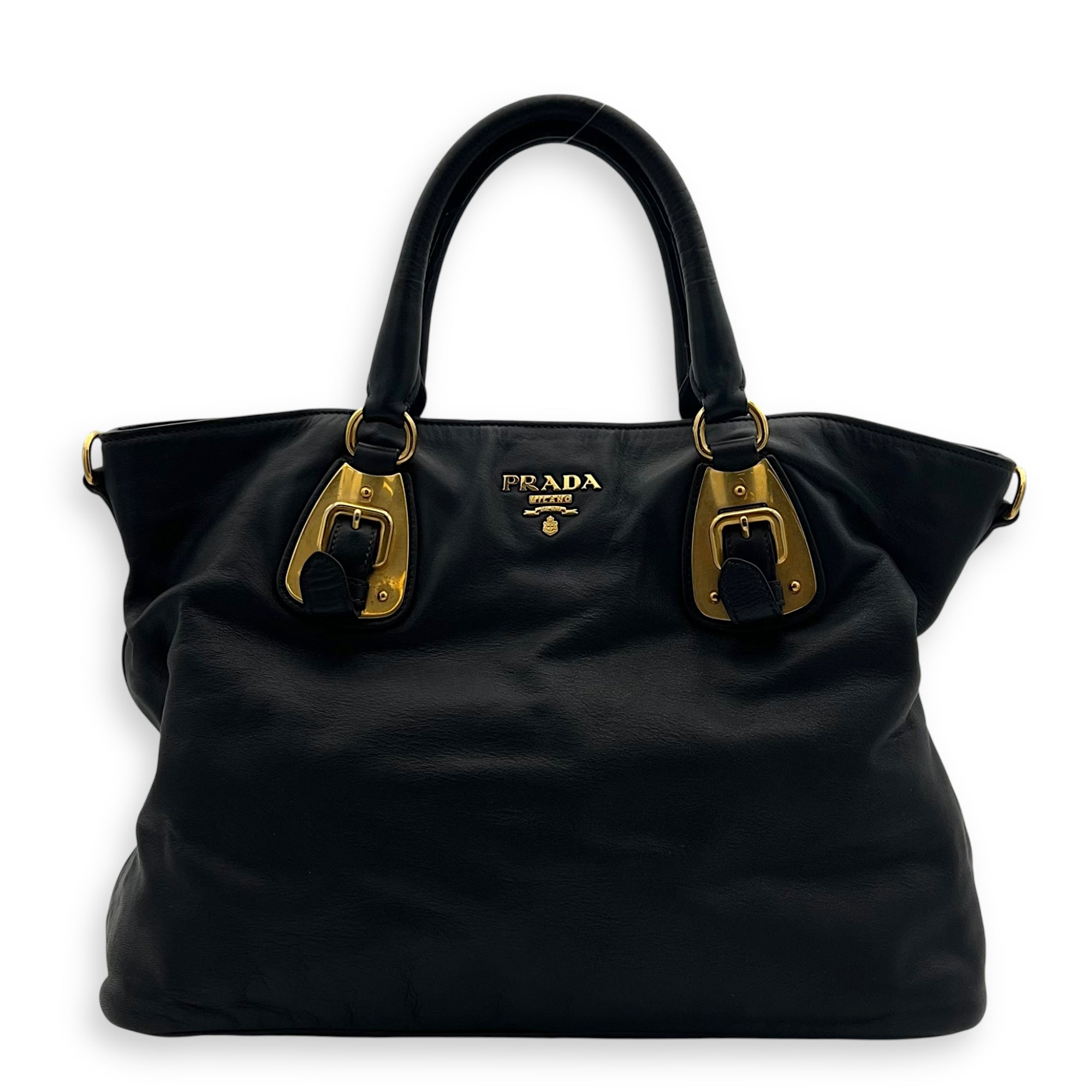Logo Top Handle Bag Black in Calfskin, Gold hardware