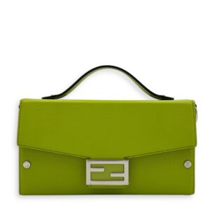 Baguette Green Crossbody Bag in Calfskin, Silver hardware