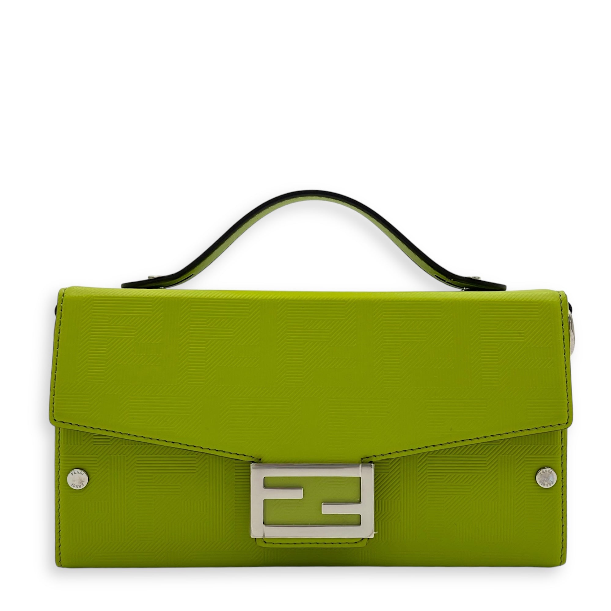 Baguette Green Crossbody Bag in Calfskin, Silver hardware