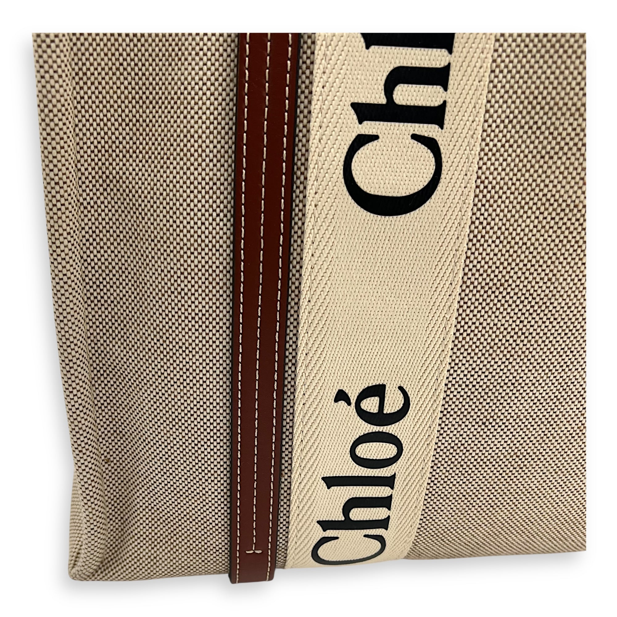 Woody Medium Beige Tote Bag in Canvas - Image 13