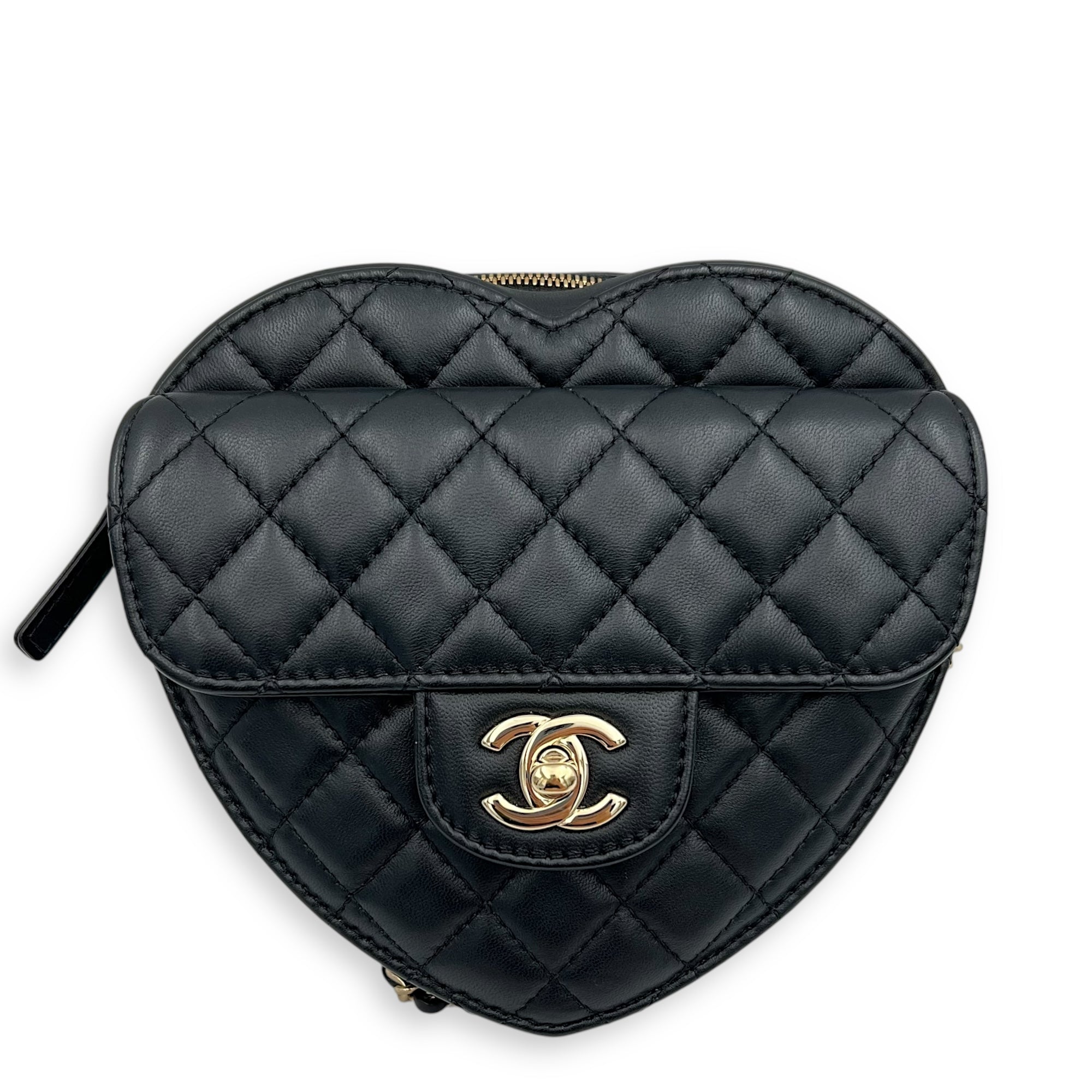 Heart Crossbody Bag Black in Lambskin, Gold hardware