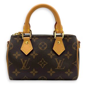 Speedy Top Handle Bag Nano Brown in Monogram Coated Canvas, Gold hardware