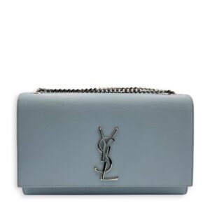 Kate Medium Blue Crossbody Bag in Calfskin, Silver hardware