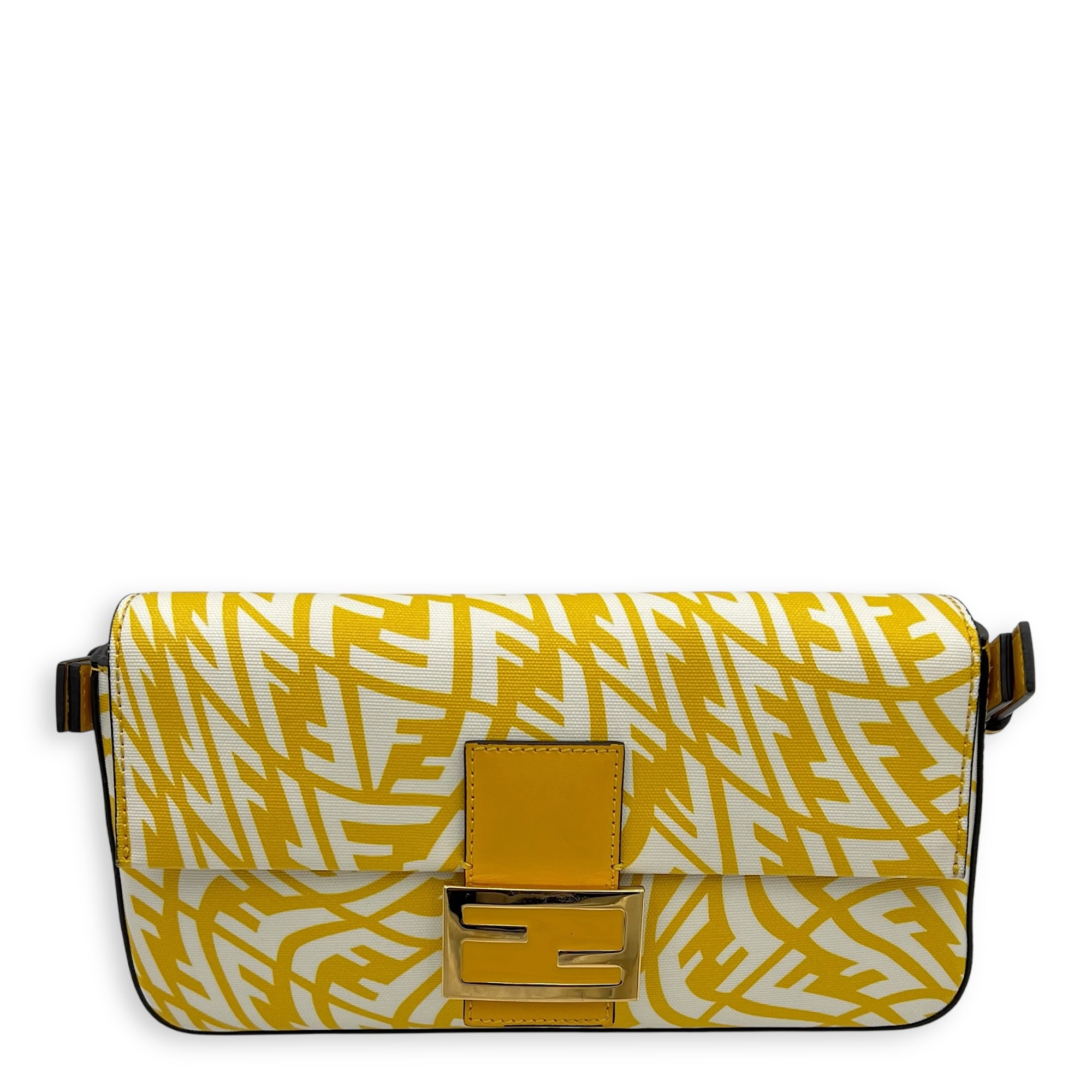 Baguette Shoulder Bag Yellow in Coated Canvas, Gold hardware