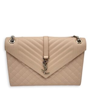 Envelope Shoulder Bag Large Pink in Caviar Leather, Silver hardware