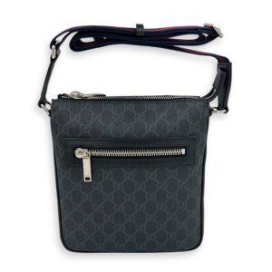 GG Messenger Black in Coated Canvas, Silver hardware