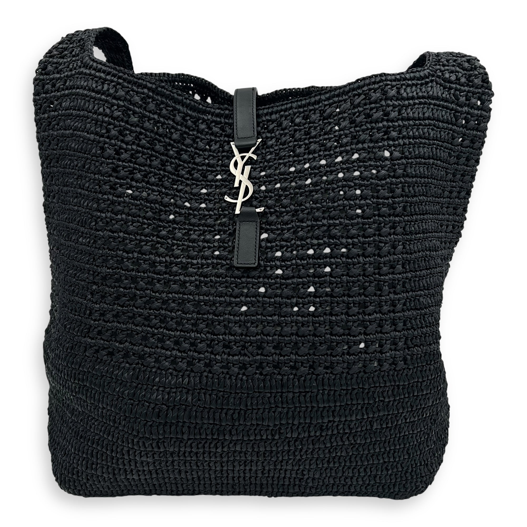 Le 5 A 7 Crossbody Bag Black in Raffia, Silver hardware