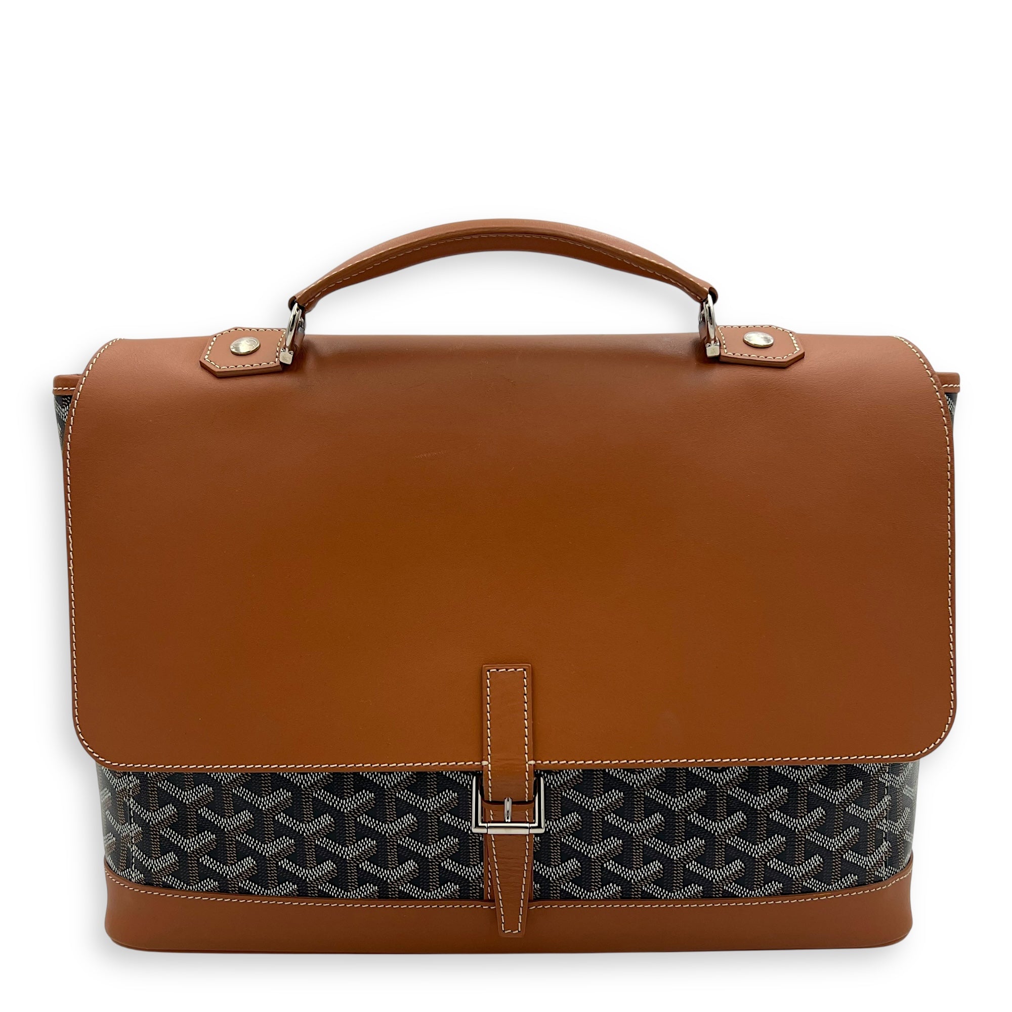 Citadine PM Brown Top Handle Bag in Coated Canvas, Silver hardware