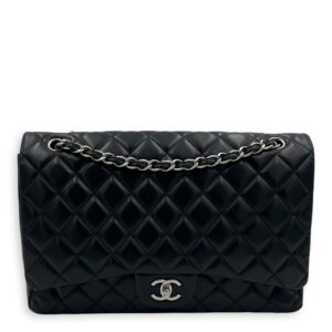 Classic Maxi Black Shoulder Bag in Lambskin, Silver hardware