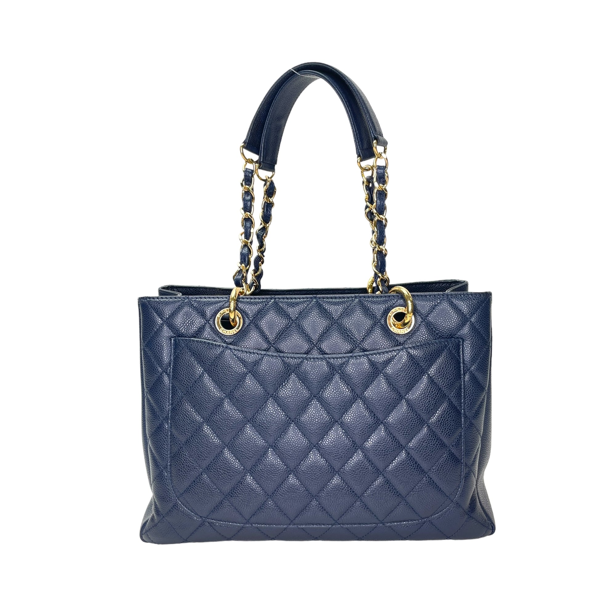 GST Medium Blue Tote Bag in Caviar Leather, Gold hardware - Image 3