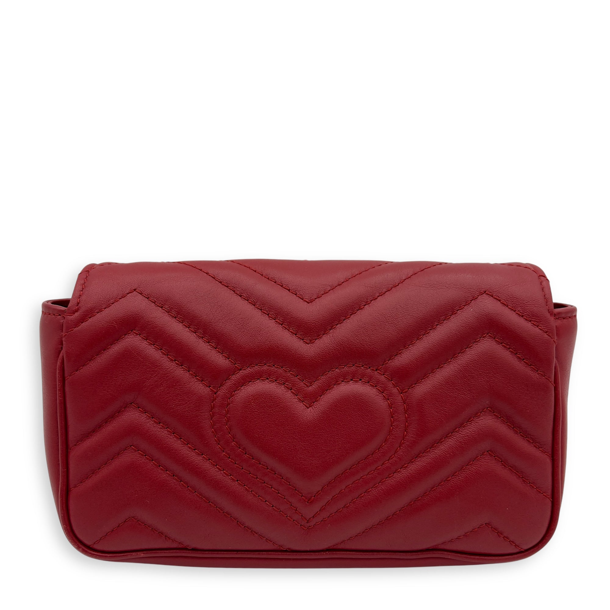 GG Marmont Super Mini Red Crossbody Bag in Calfskin, Gold hardware - Image 3