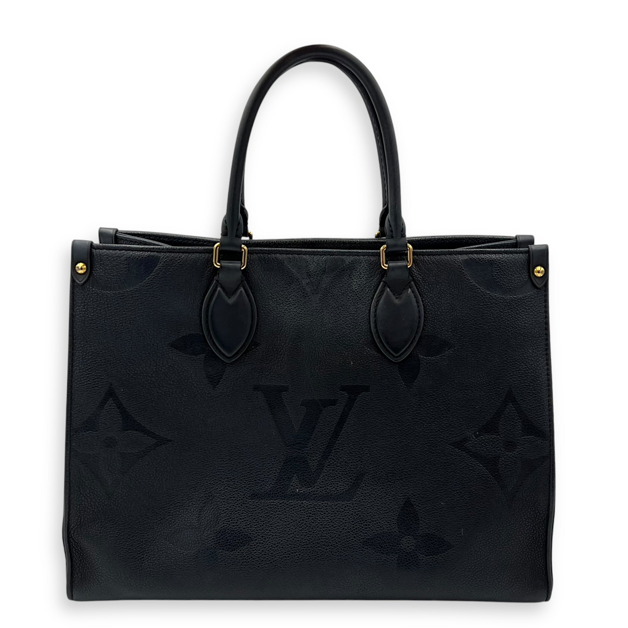OnTheGo MM Black Top Handle Bag in Empreinte Leather, Gold hardware - Image 3