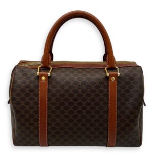 Macadam Boston Brown Top Handle Bag in Coated Canvas, Gold hardware