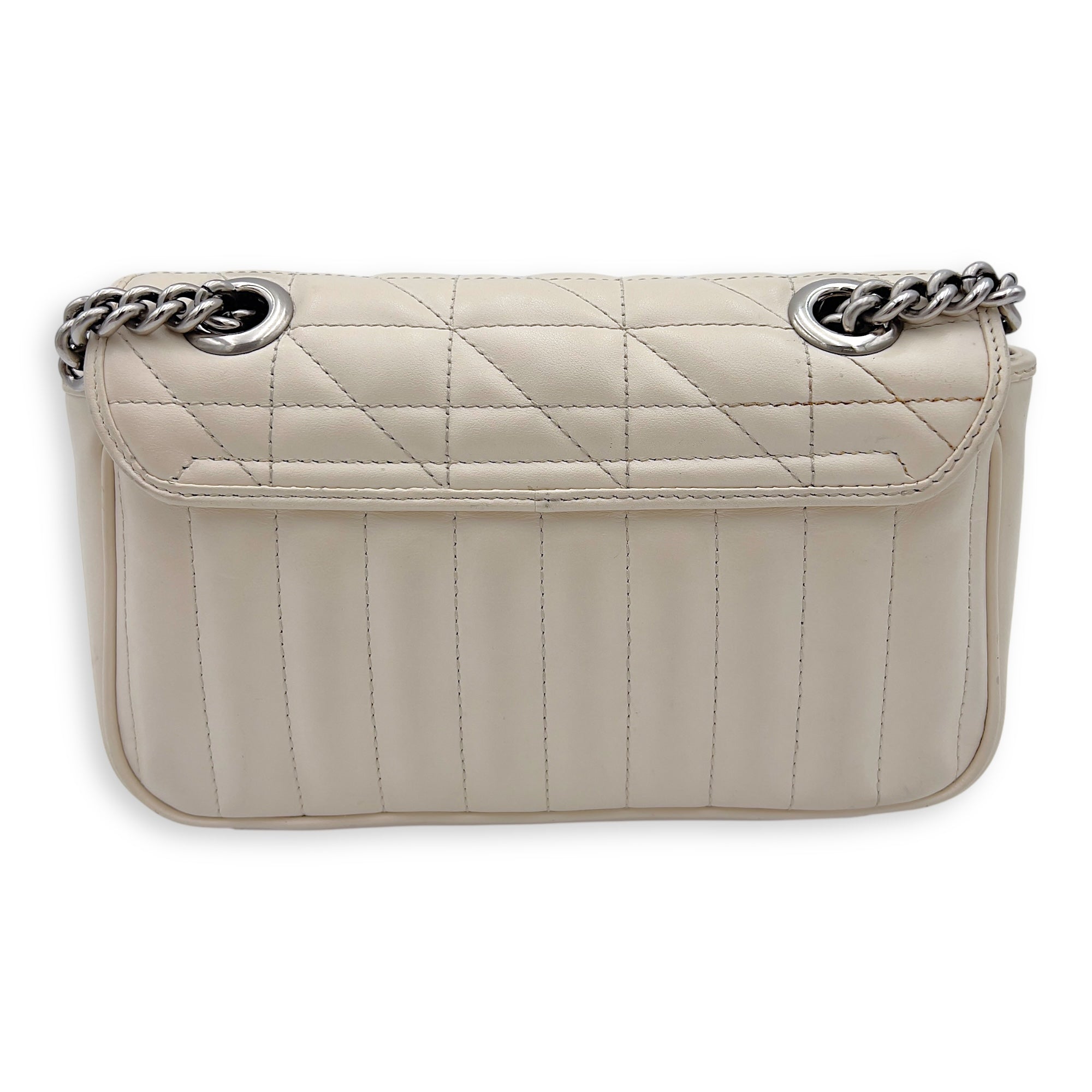 GG Marmont Mini White Shoulder Bag in Calfskin, Silver hardware - Image 3