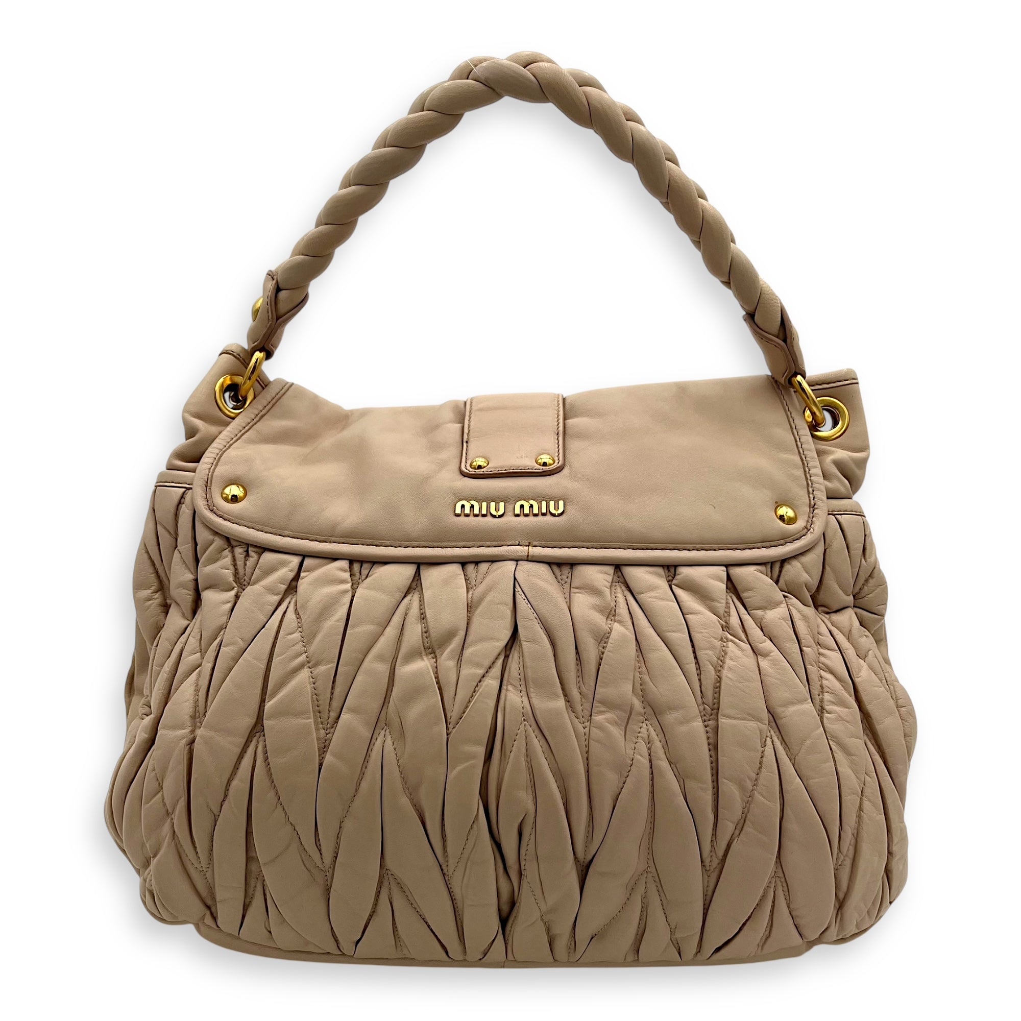 Gaufre Shoulder Bag Beige in Calfskin, Gold hardware - Image 3