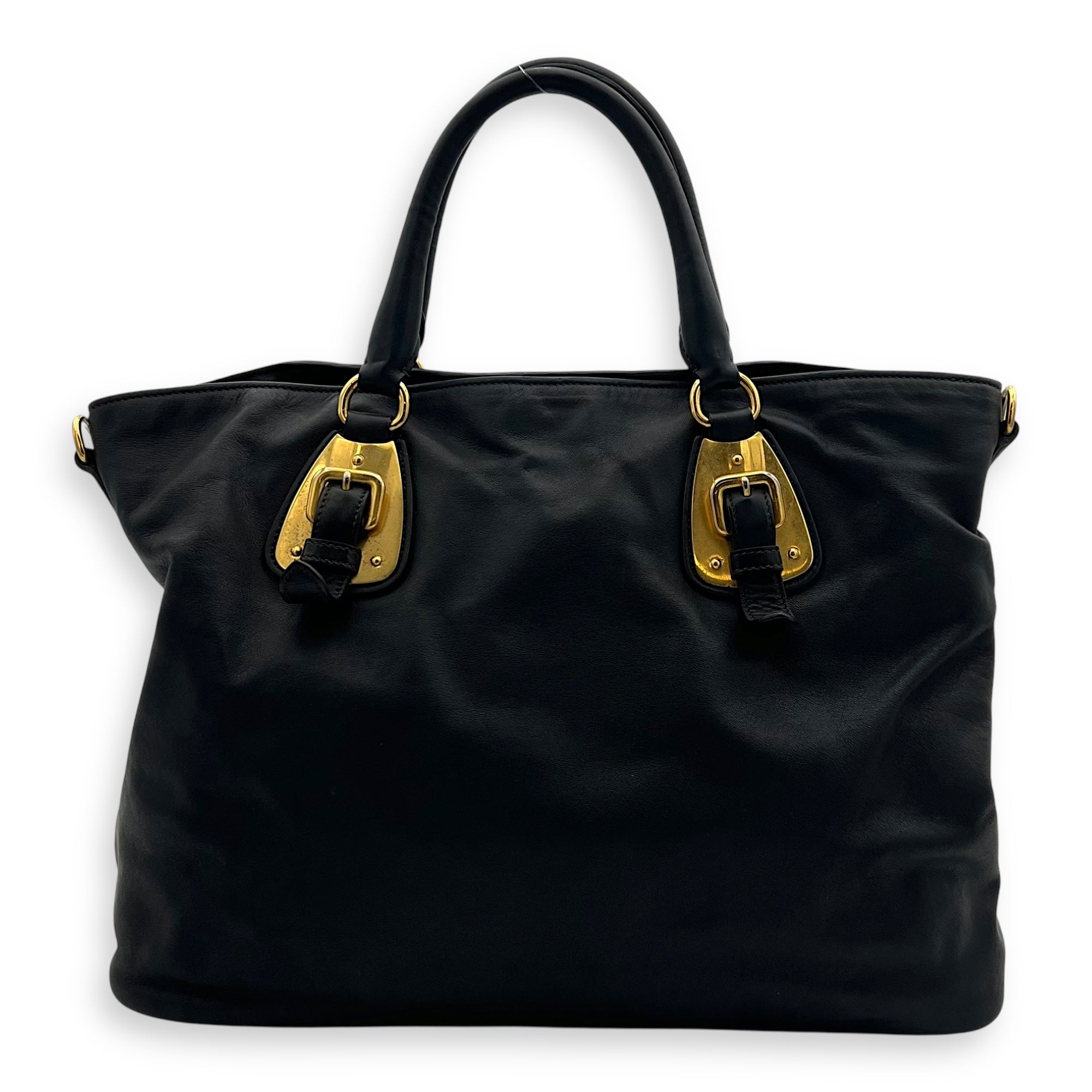 Logo Top Handle Bag Black in Calfskin, Gold hardware - Image 3