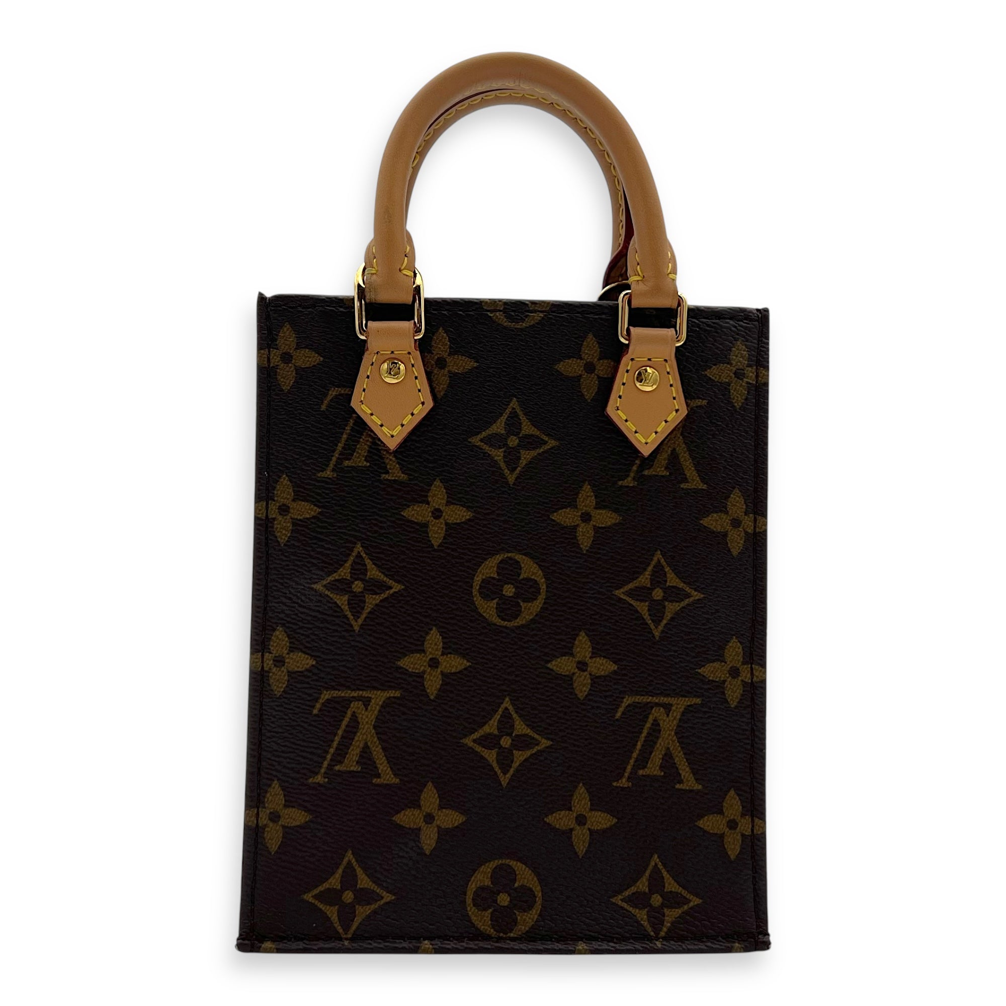 Sac Plat Petite Brown Top Handle Bag in Monogram Coated Canvas, Gold hardware - Image 3