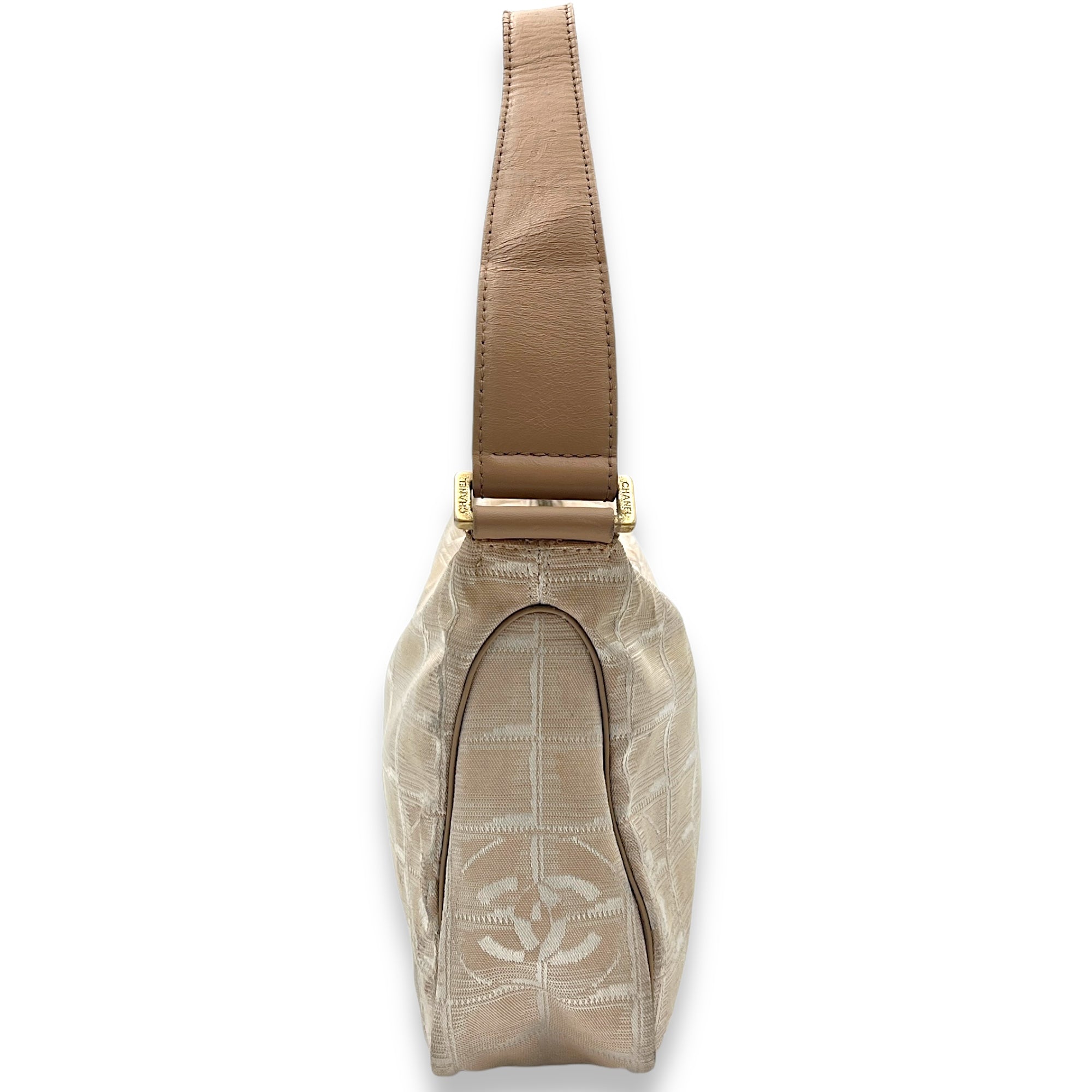 Travel Line Shoulder Bag Beige in Jacquard, Gold hardware - Image 4