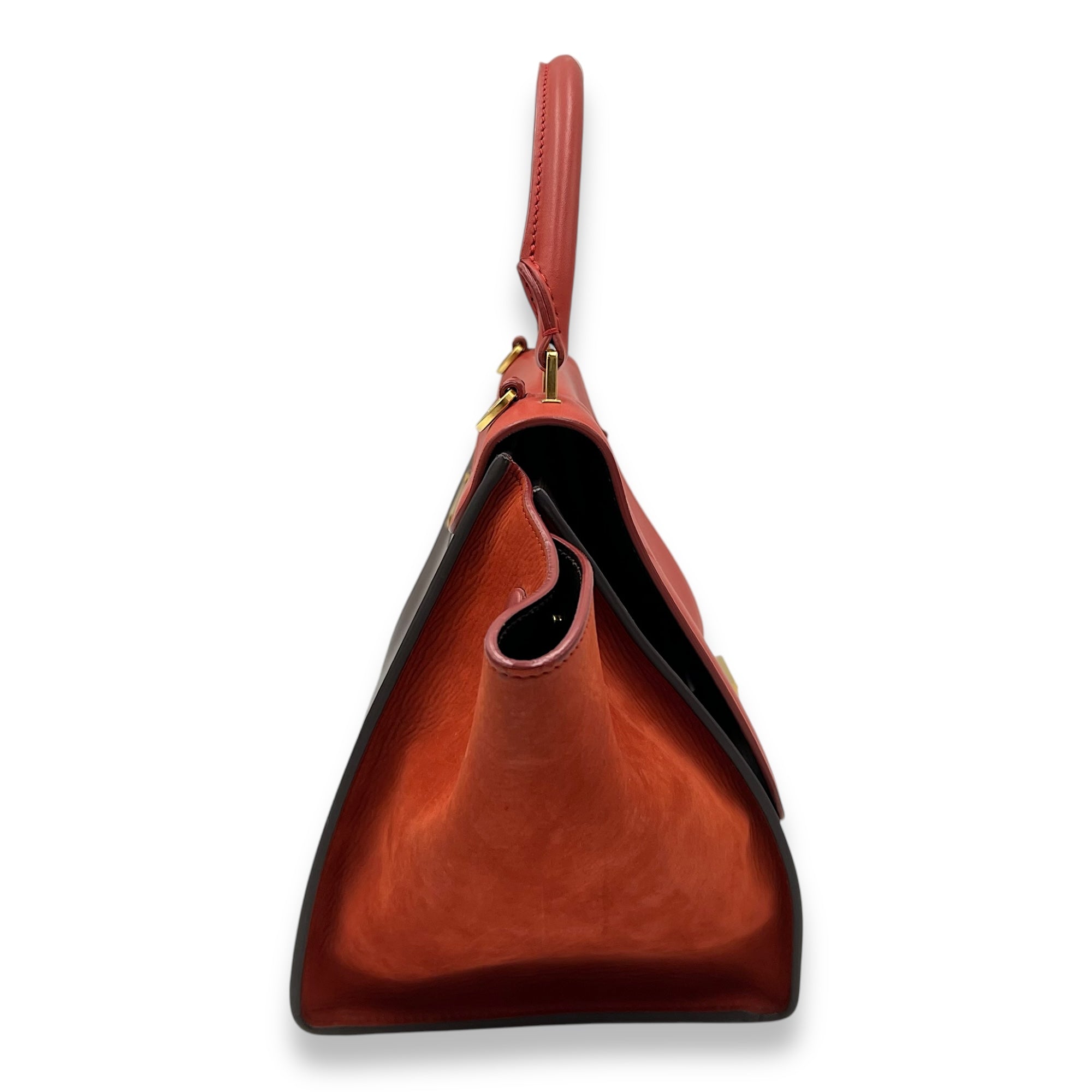 Trapeze Top Handle Bag Red in Calfskin, Gold hardware - Image 4