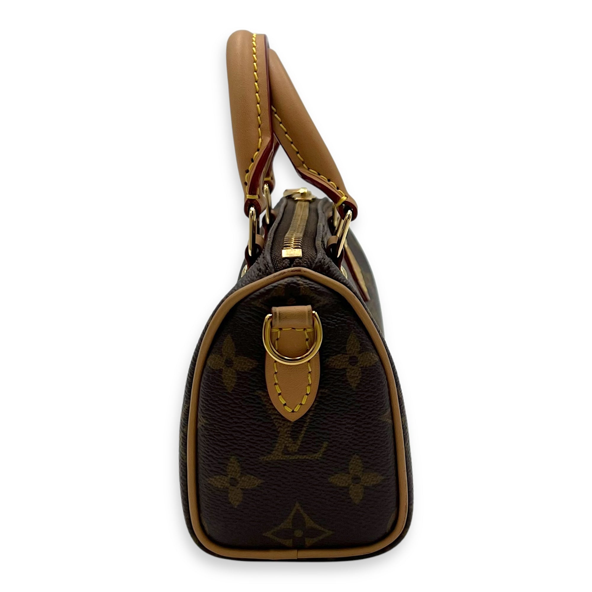 Speedy Top Handle Bag Nano Brown in Monogram Coated Canvas, Gold hardware - Image 4