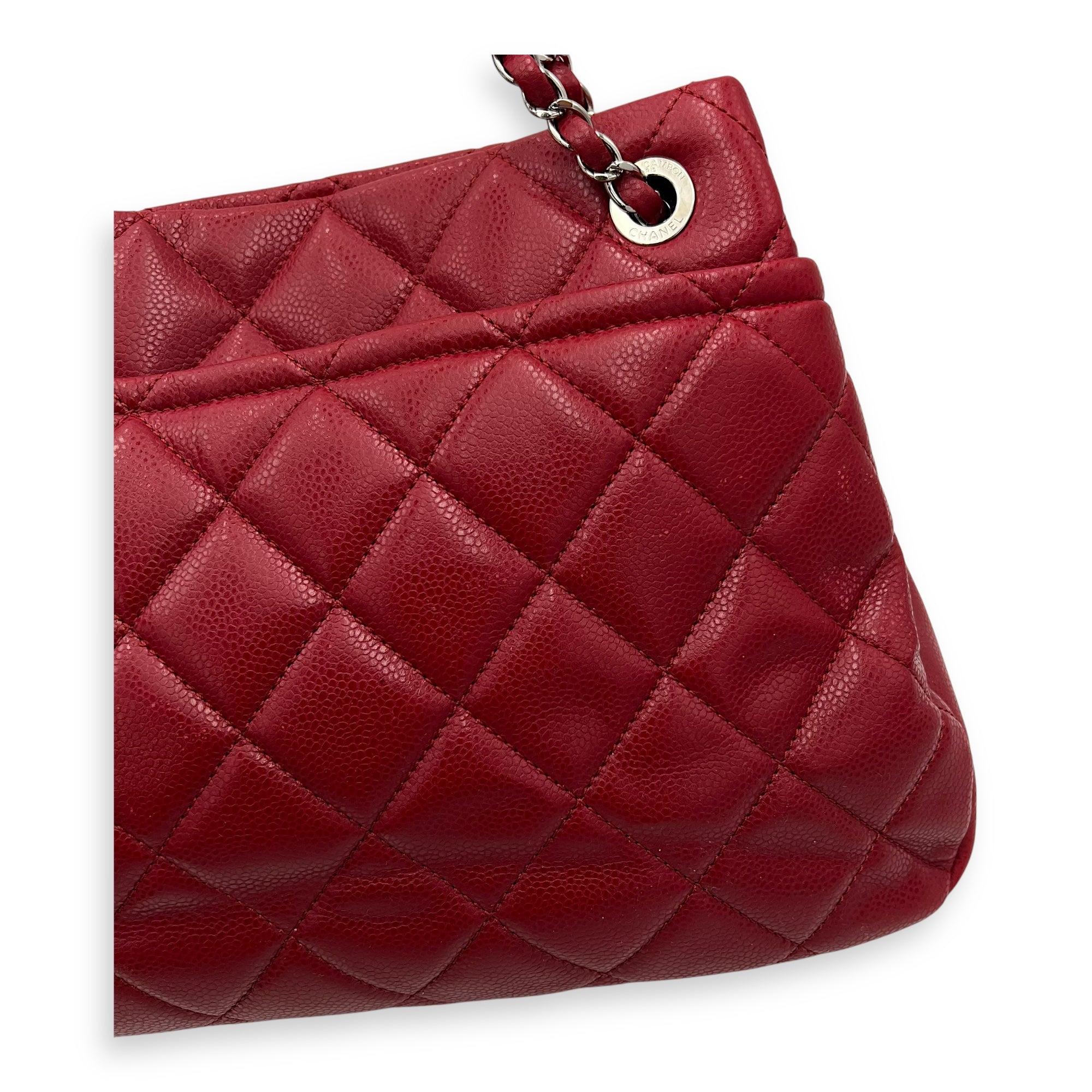 CC Shoulder Bag Red in Caviar Leather, Silver hardware - Image 14