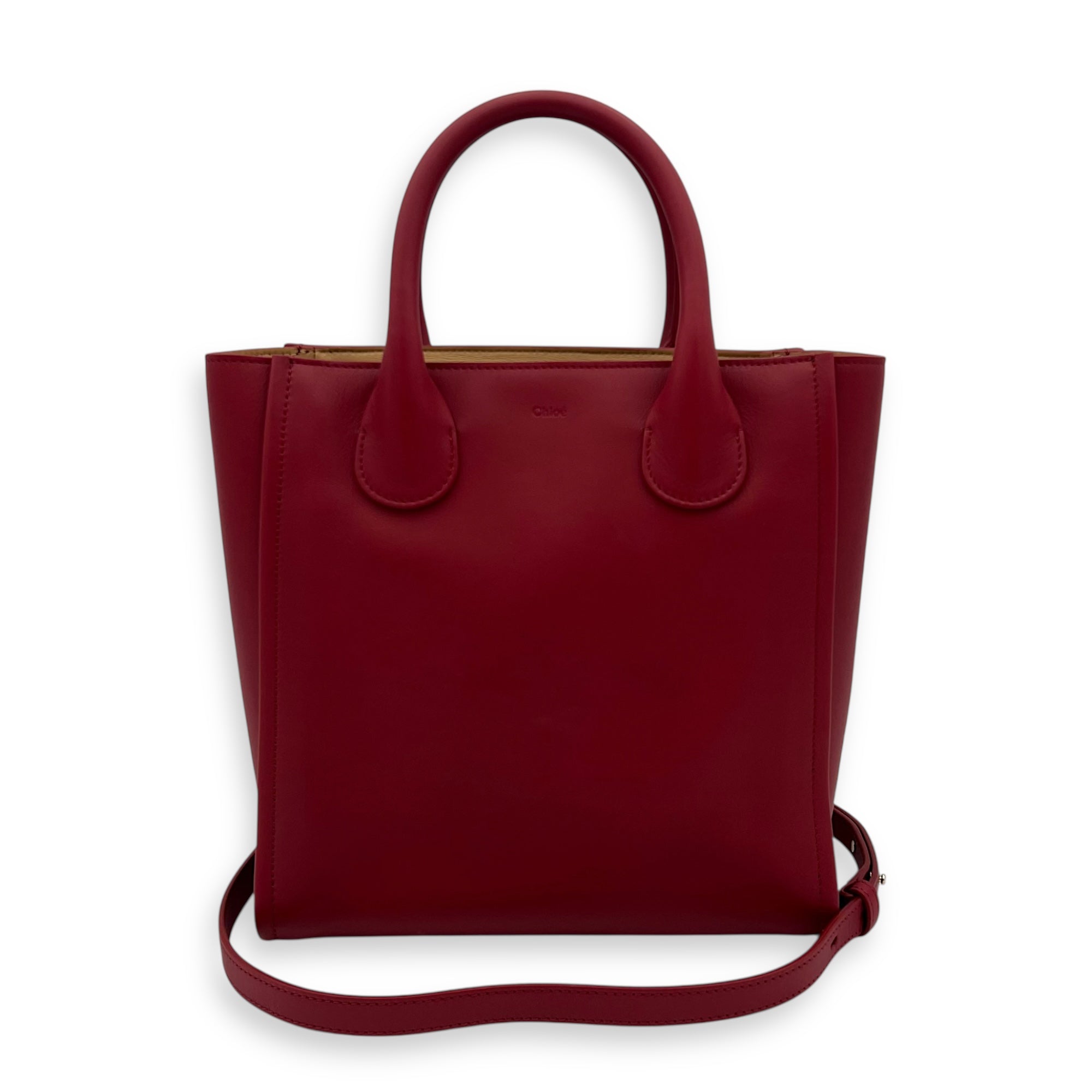 Joyce Red Top Handle Bag in Calfskin, Gold hardware - Image 9