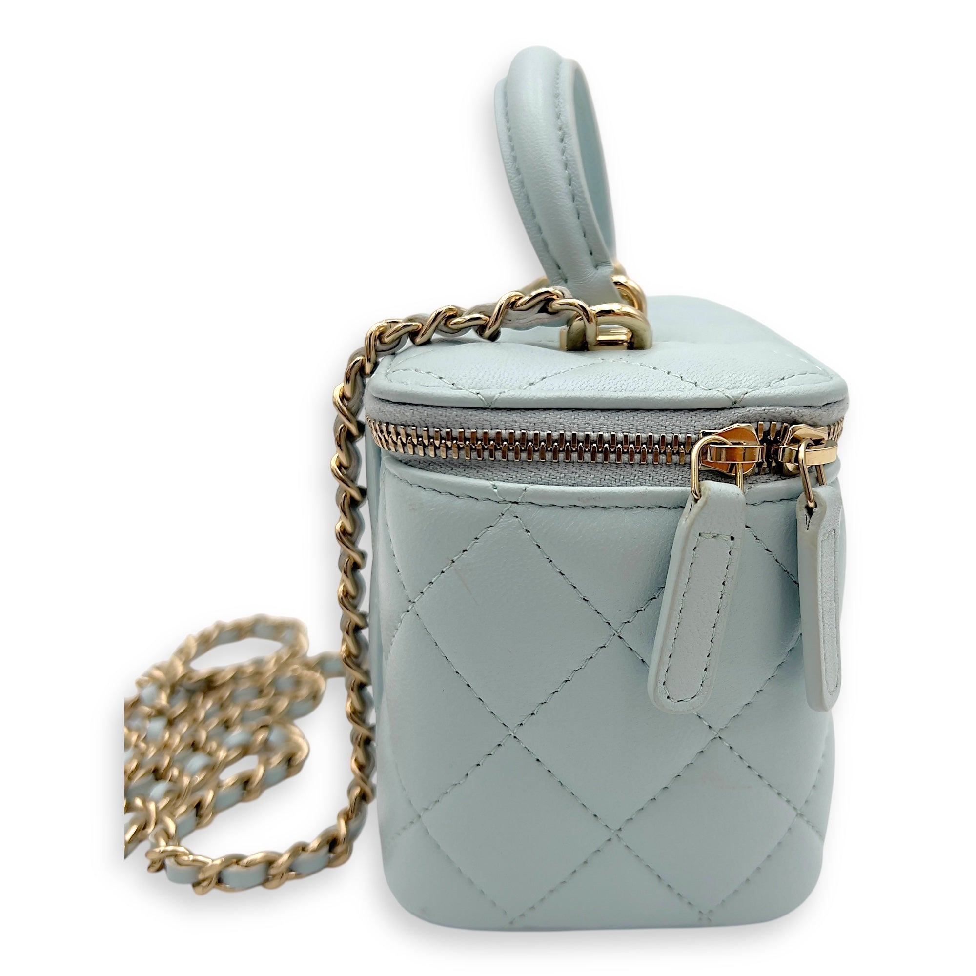Vanity Crossbody Bag Blue in Lambskin, Gold hardware - Image 4