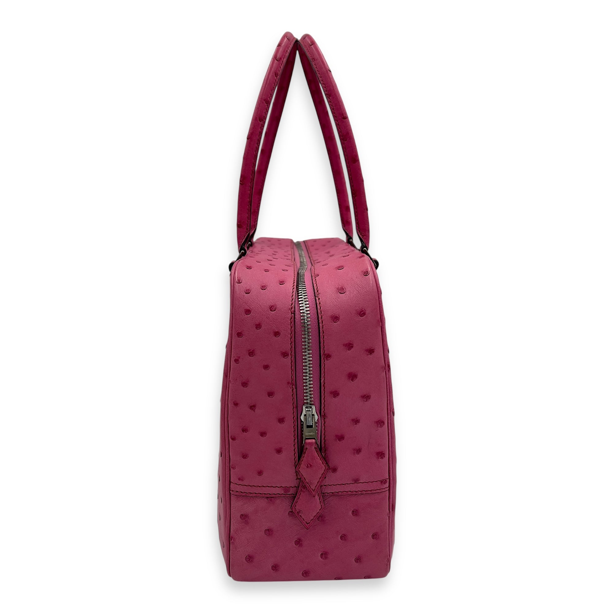 Plume 32 Fuchsia Top Handle Bag in Ostrich, Gold hardware - Image 4