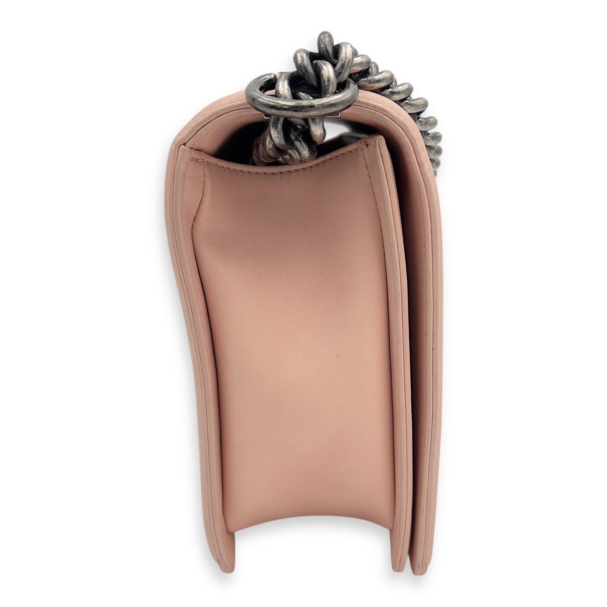 Boy Medium Pink Shoulder Bag in Calfskin, Ruthenium hardware - Image 4