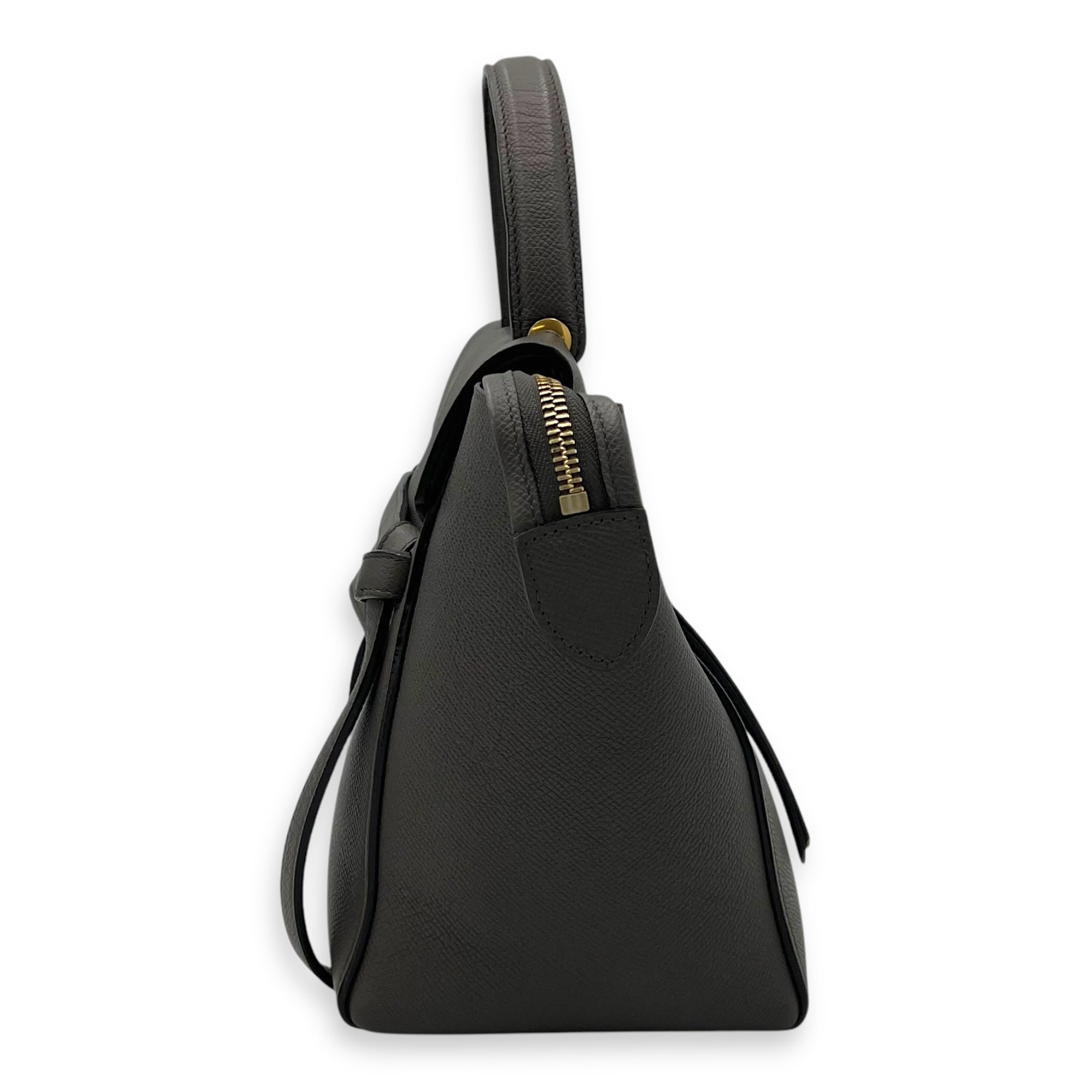 Belt Bag Top Handle Bag Micro Grey in Calfskin, Gold hardware - Image 5