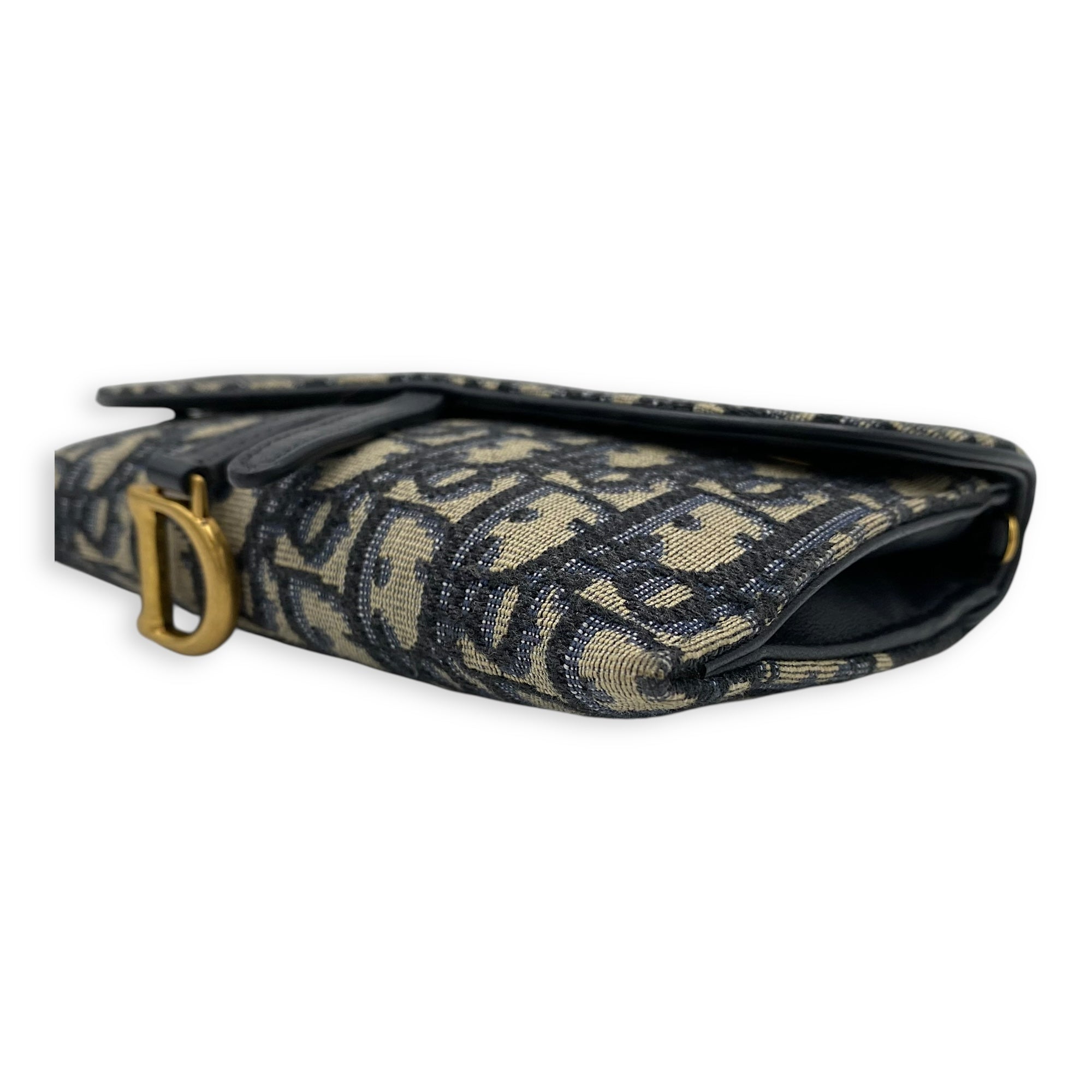 Saddle Wallet On Chain Blue in Jacquard, Gold hardware - Image 9
