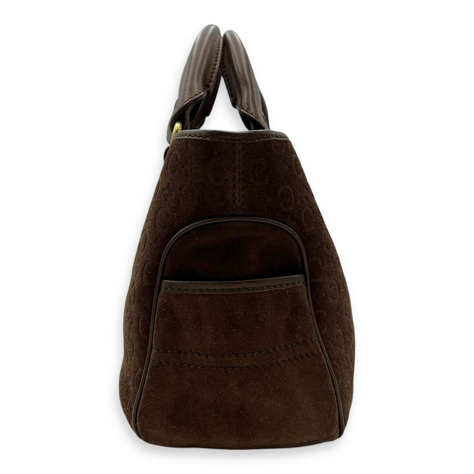 Boogie Top Handle Bag Brown in Suede Leather, Gold hardware - Image 5