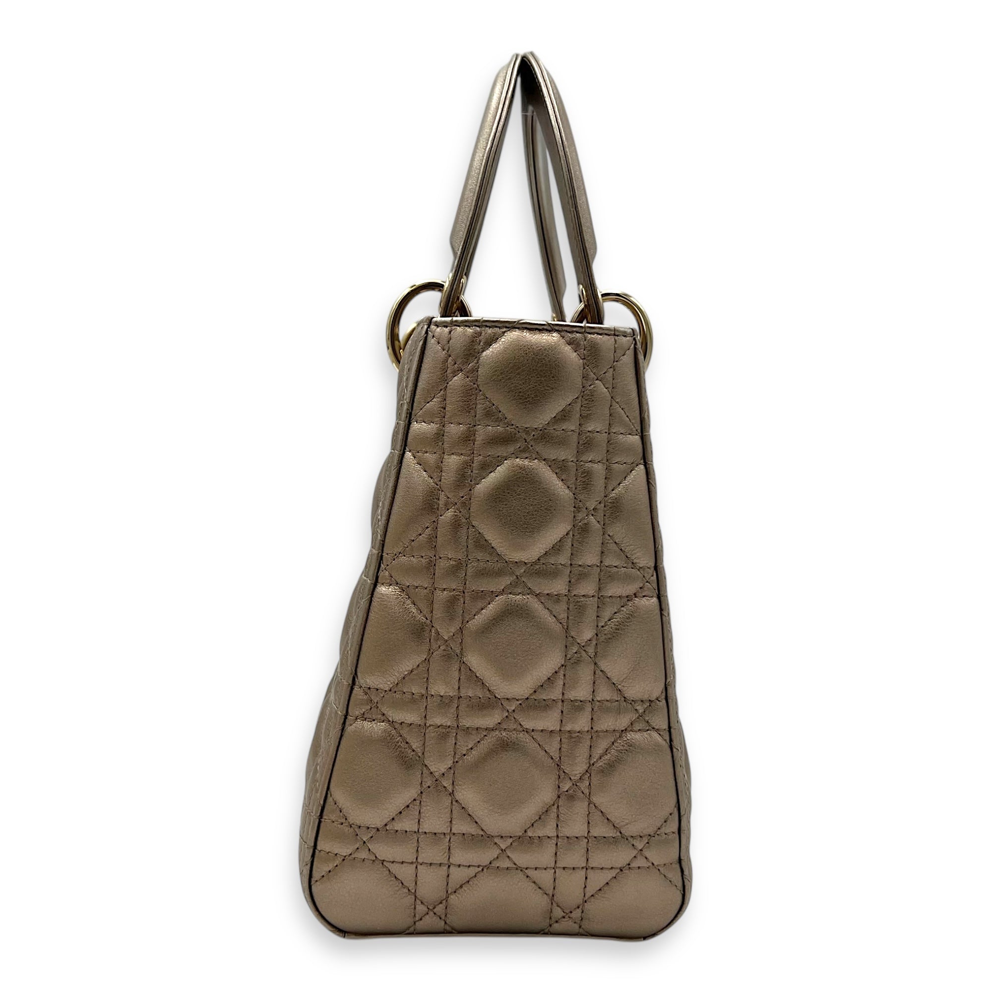 Lady Dior Medium Bronze Top Handle Bag in Lambskin, Gold hardware - Image 5