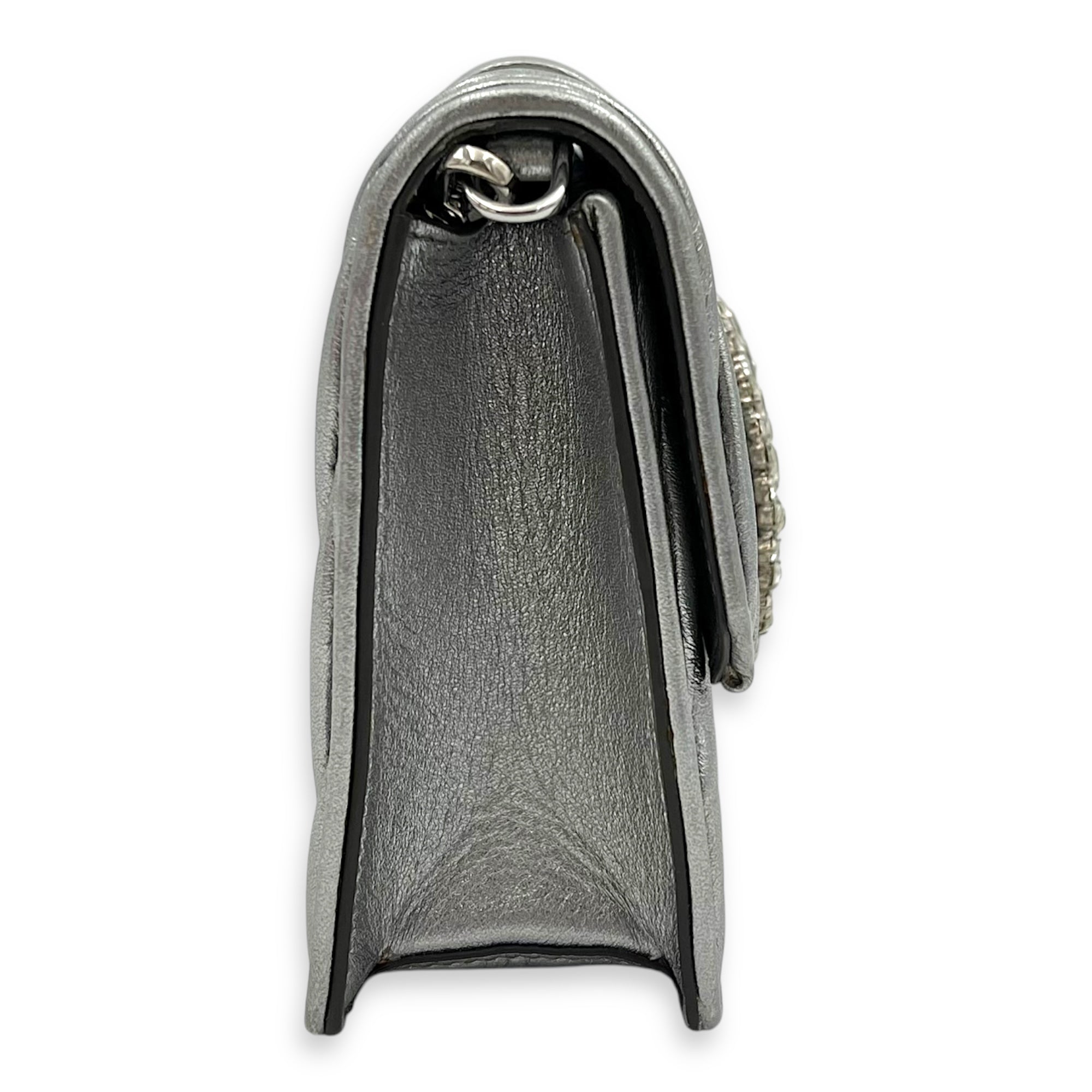 Matelassé Crossbody Bag Silver in Lambskin, Silver hardware - Image 5