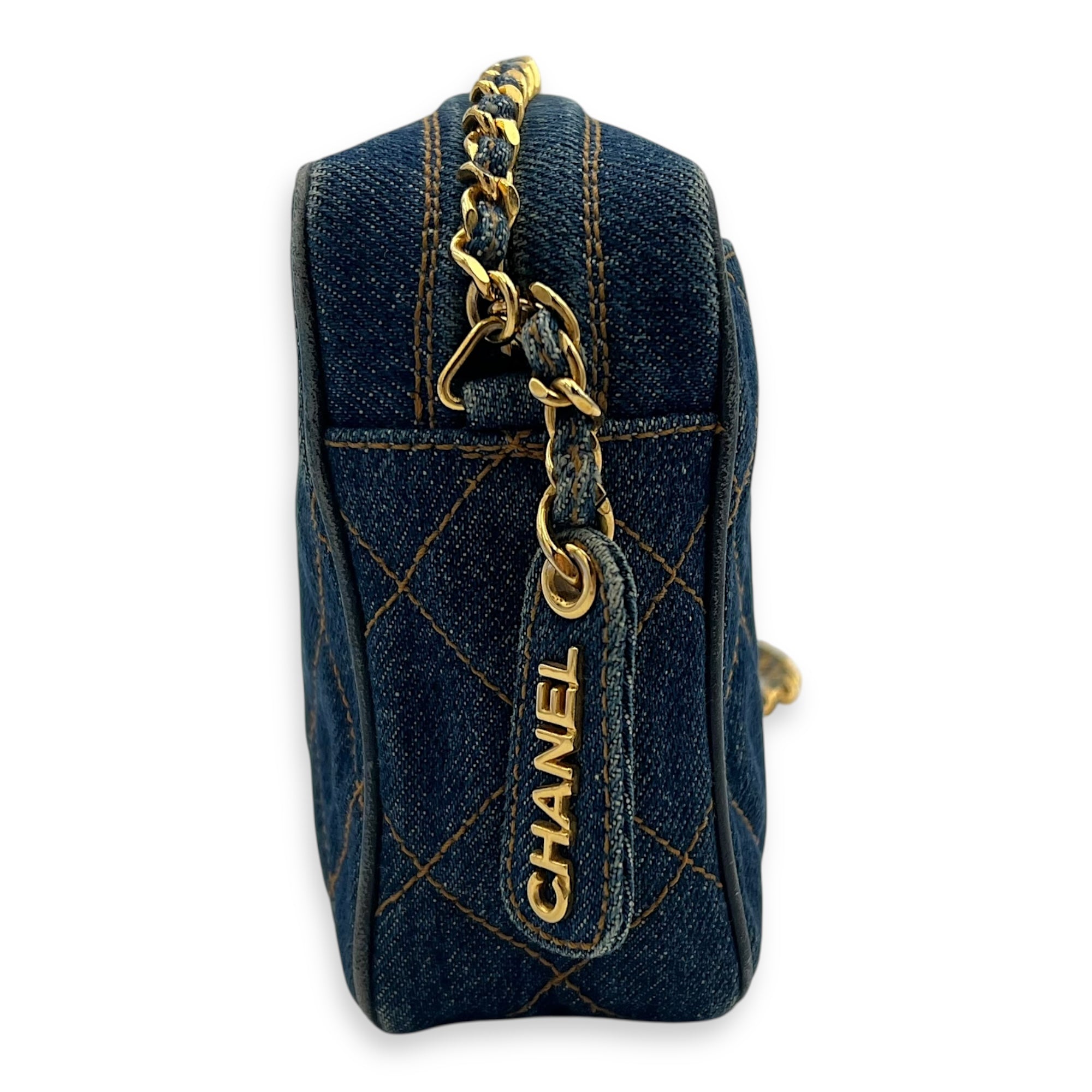 Denim CC Quilted Turnlock Crossbody Bag Blue in Denim, Gold hardware - Image 5