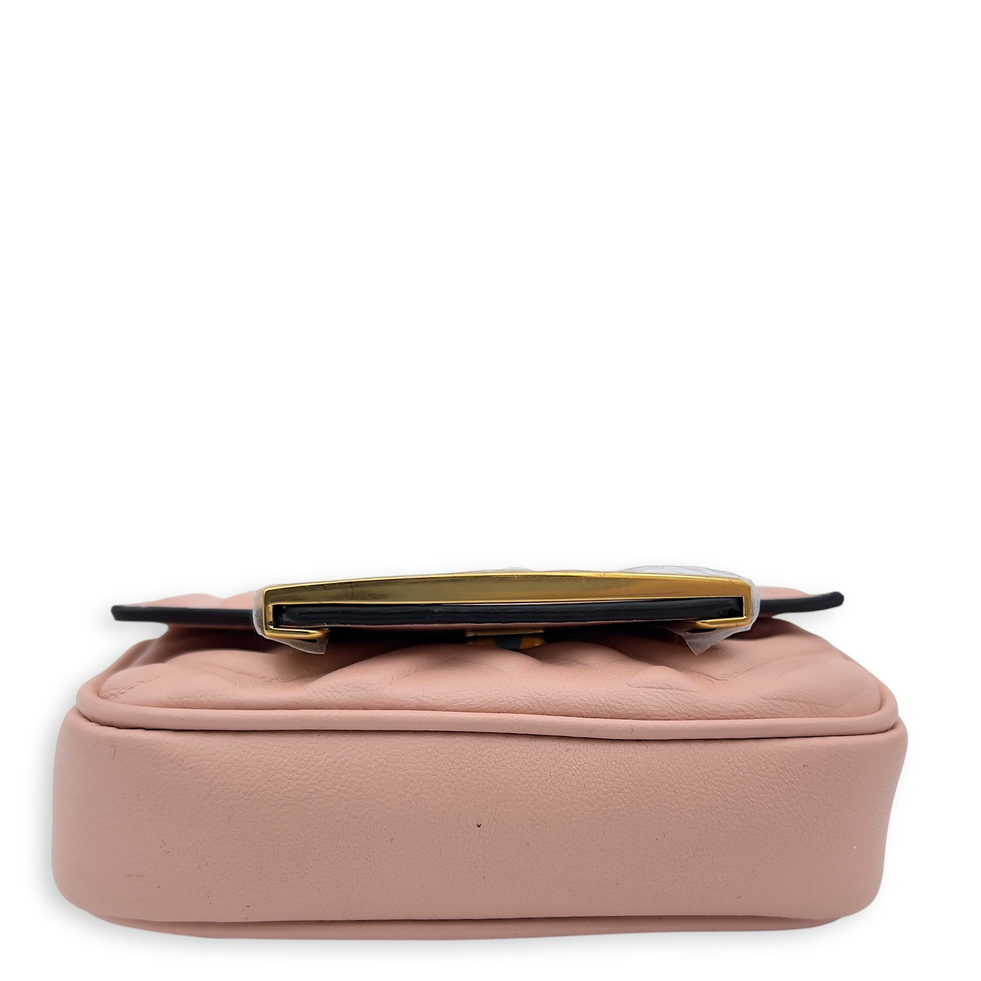 Baguette Nano Pink Wallet On Chain in Calfskin, Gold hardware - Image 6