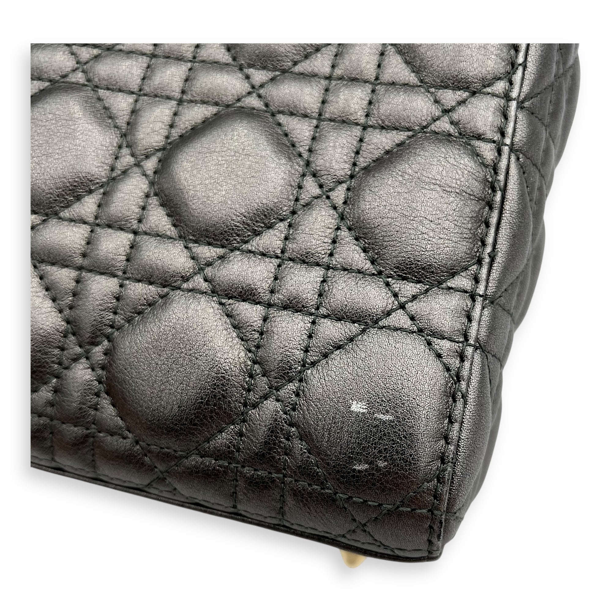 Lady Dior Small Grey Top Handle Bag in Calfskin, Gold hardware - Image 11