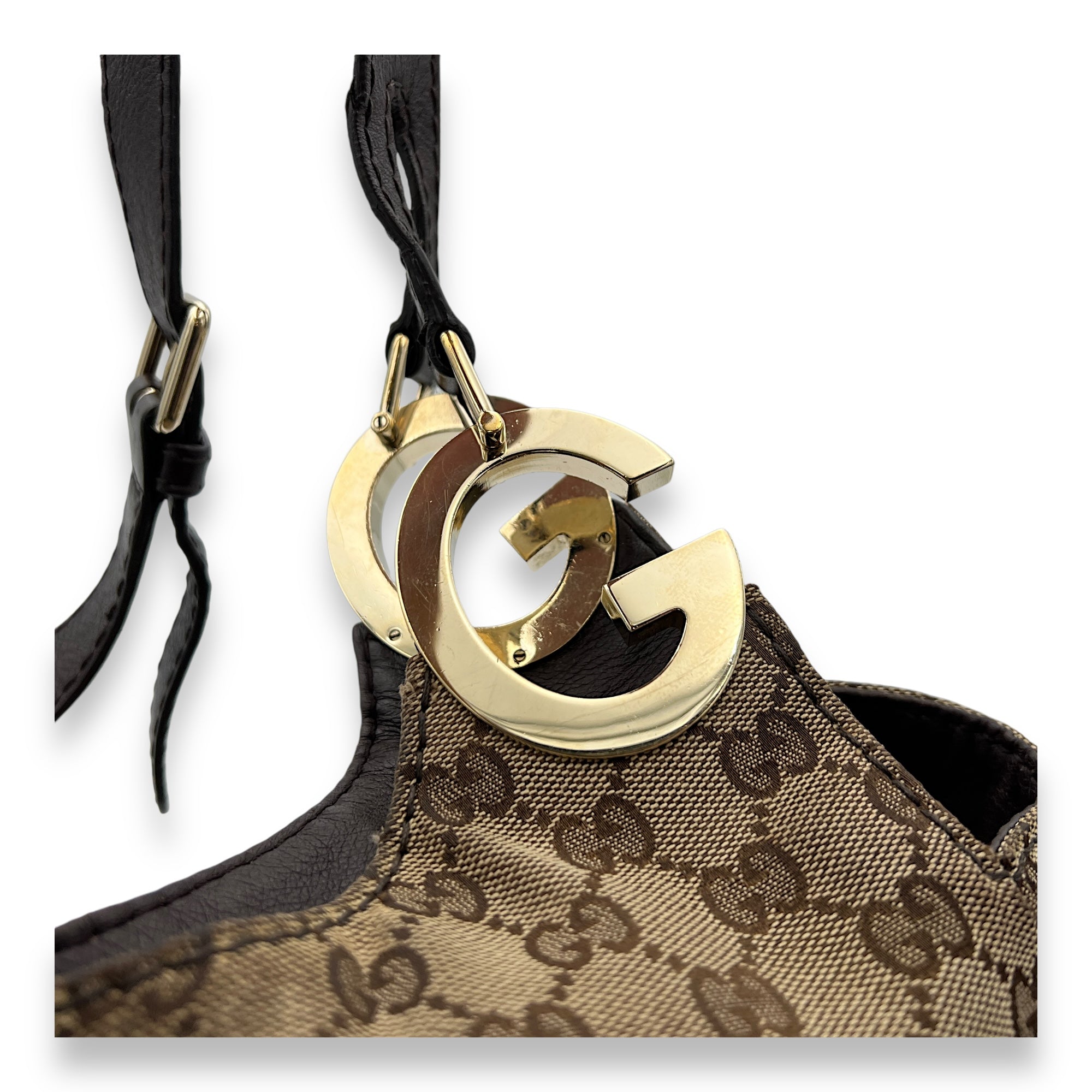 Shoulder Bag Brown in Jacquard, Light Gold hardware - Image 7