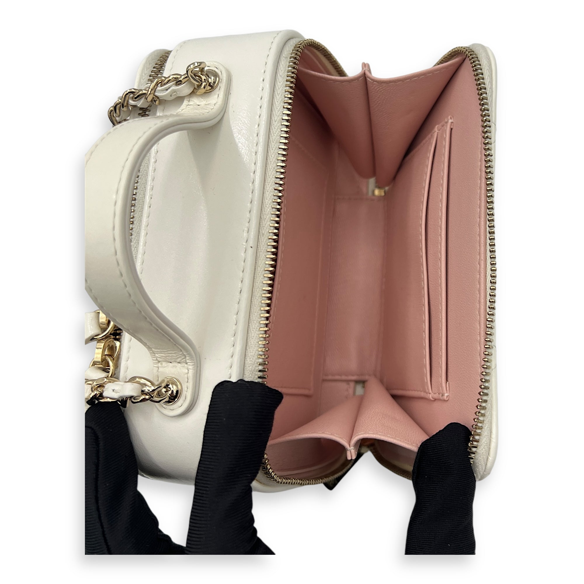 Vanity Top Handle Bag White in Calfskin, Gold hardware - Image 10