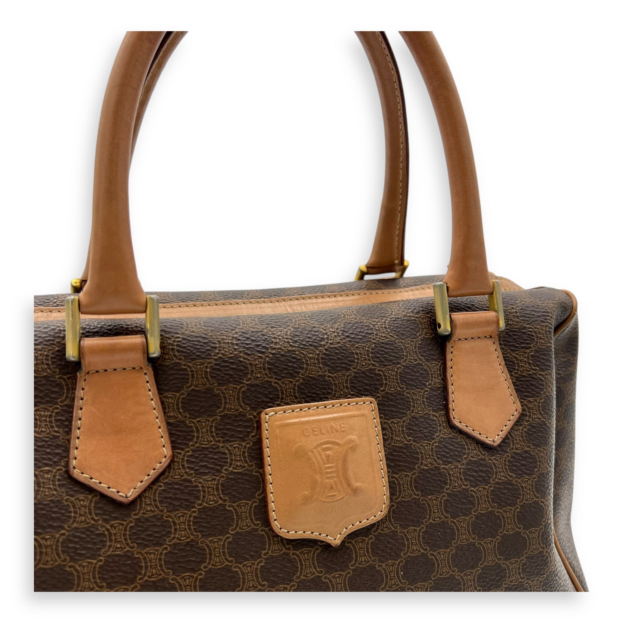 Vintage Macadam Boston Top Handle Bag Brown in Coated Canvas, Gold hardware - Image 7